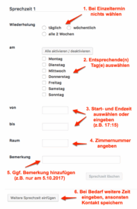 Sprechzeiten bei Kontakt eingeben