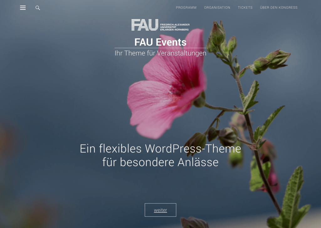 Screenshot FAU-Events Startseite fullscreen