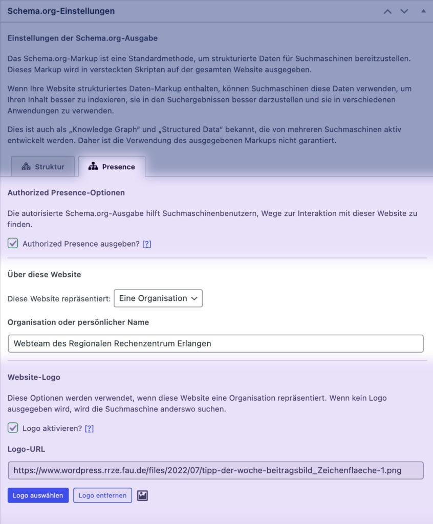 Schema-org-Einstellungen im Plugin The SEO Framework