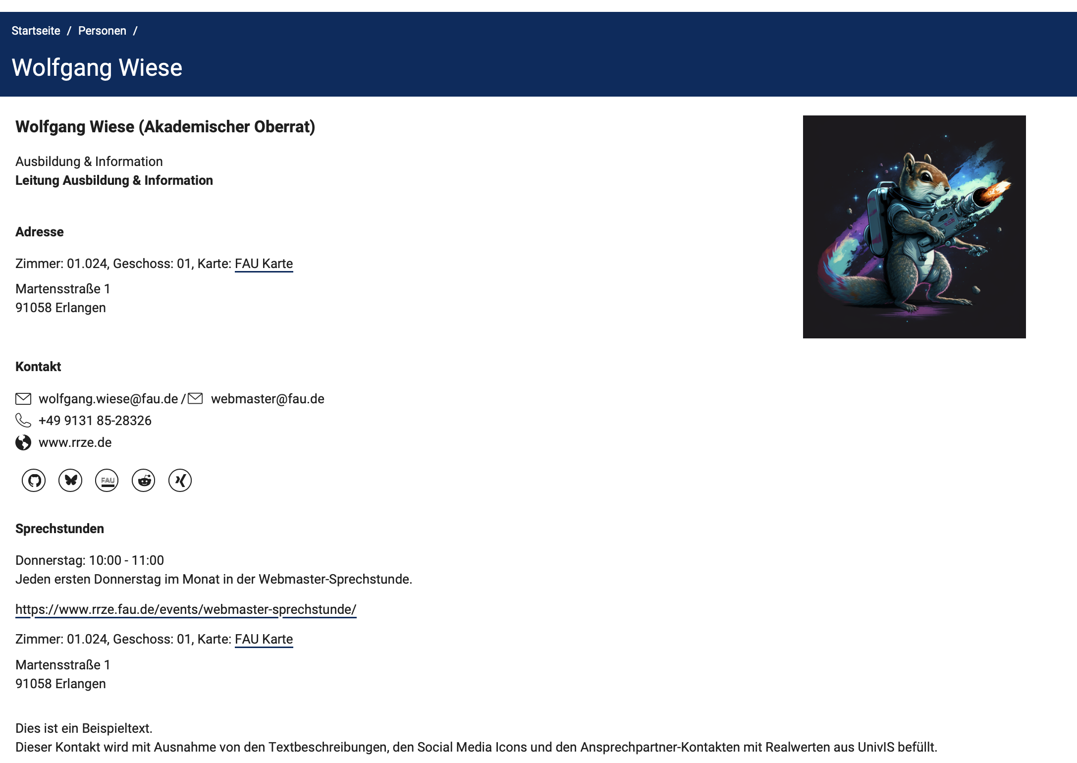 Beispiel Profilseite im Frontend