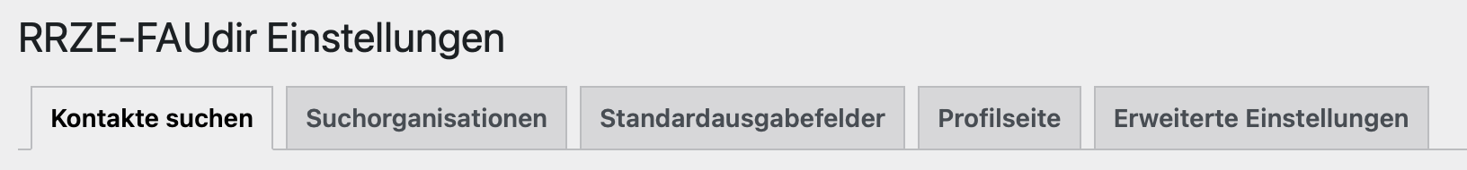 Tabs mit den Einstellungsmöglichkeiten des FAUdir Plugins