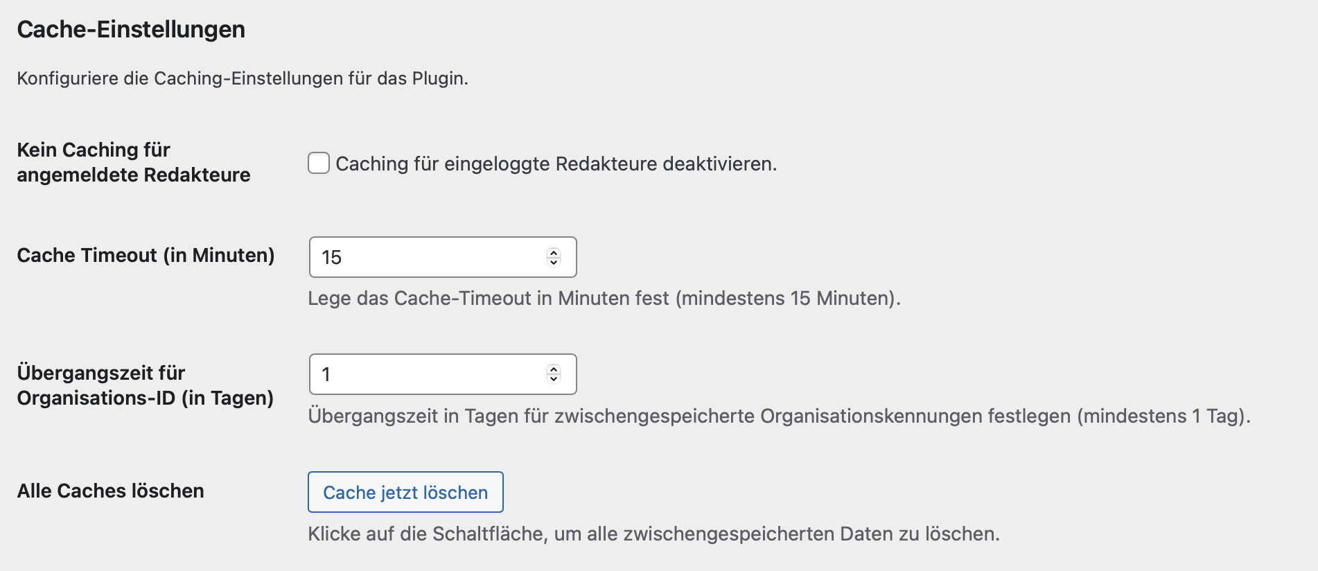 Cache-Einstellungen im FAUdir Plugin