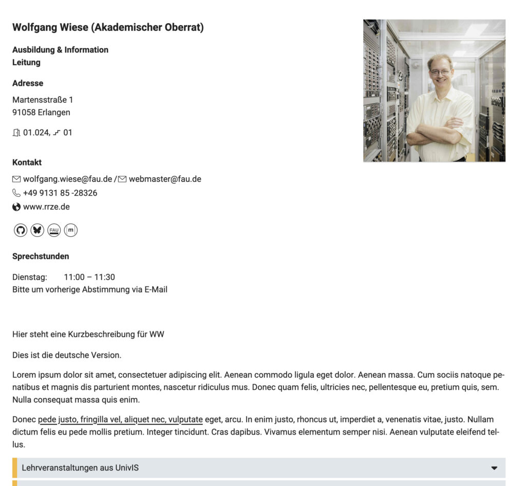 Screenshot einer Profilseite