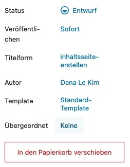 Block Editor Seiteneinstellungen