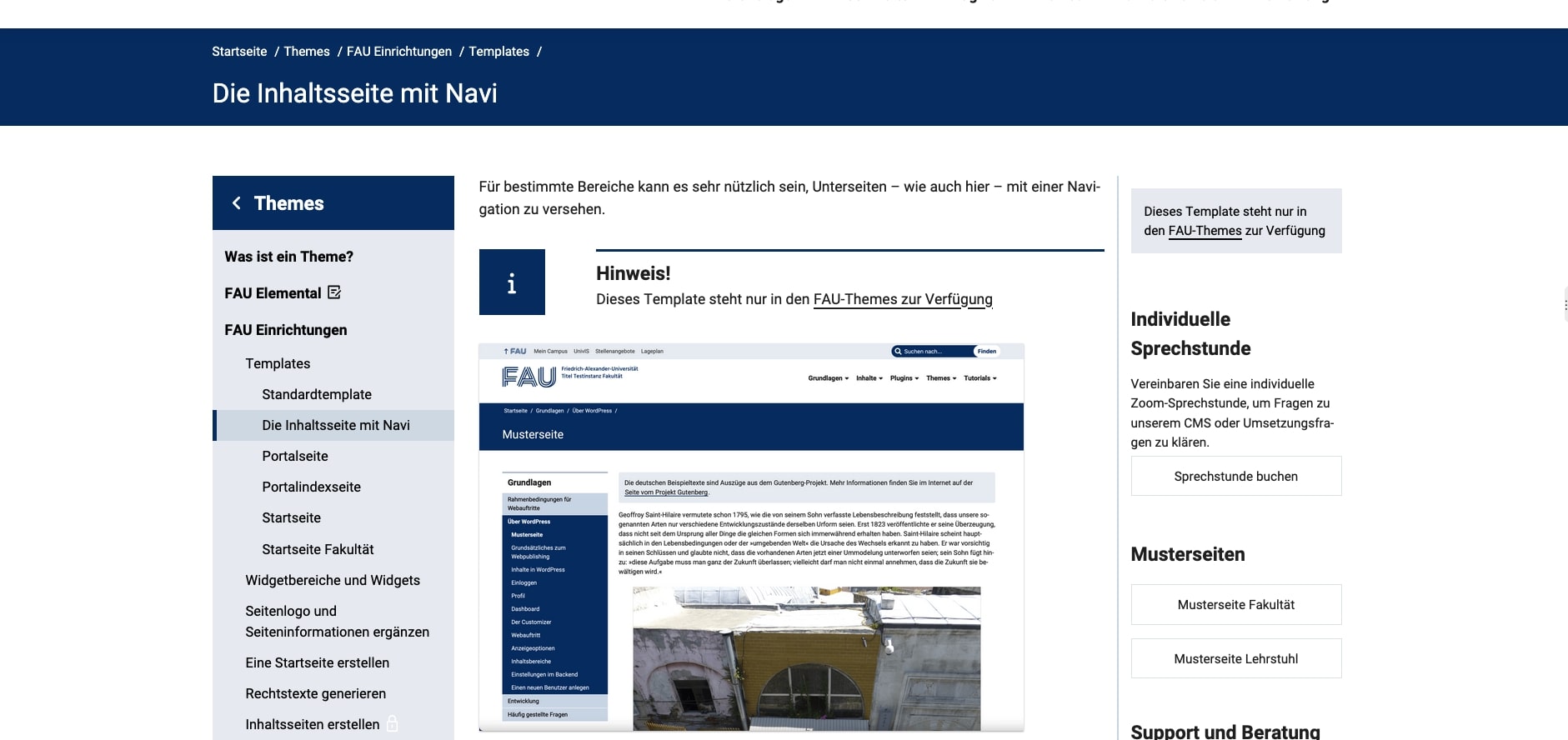 Inhaltsseite mit Navigation