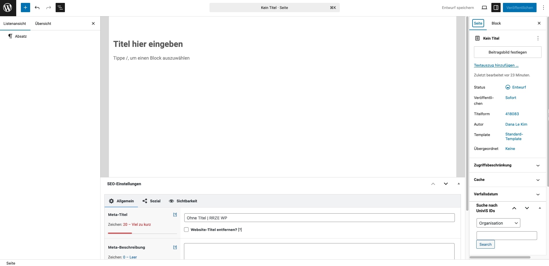 Leere Seite im Block Editor