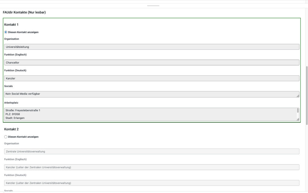Screenshot der Auswahl des Kontaktes einer Person