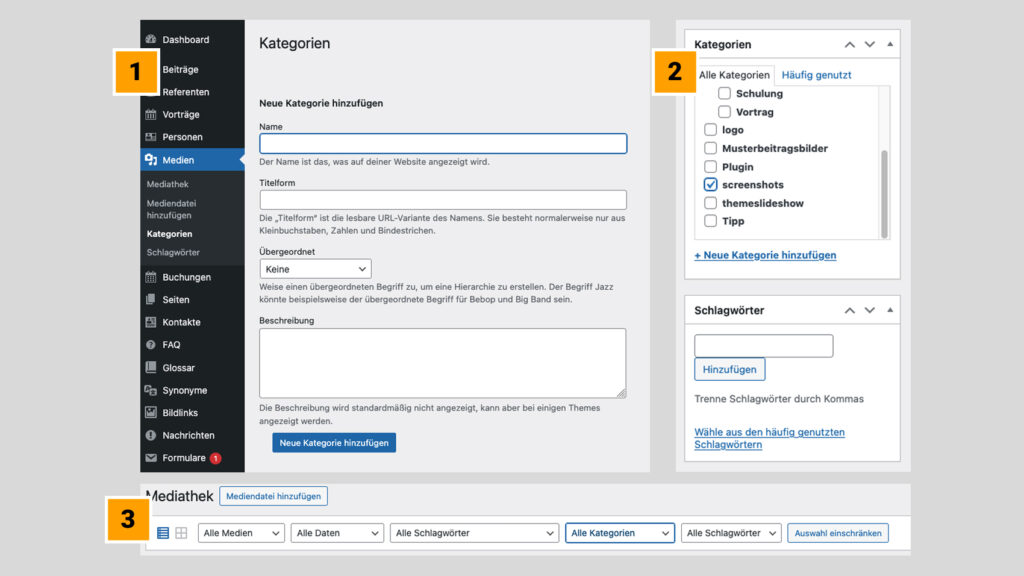 Kategorien hinzufügen
