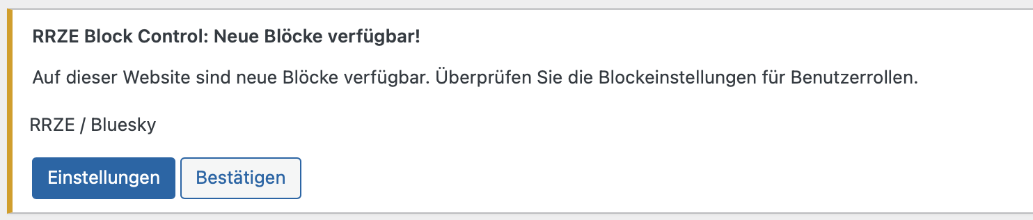 Admin Notiz über neue Blöcke im Editor
