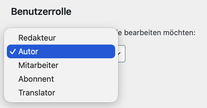 Auswahl der Benutzerrolle