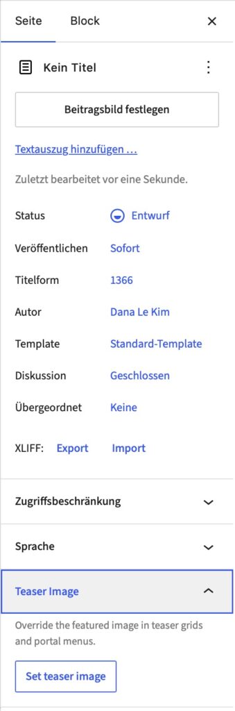 Neue Funktion Teaser Image im Block-Editor