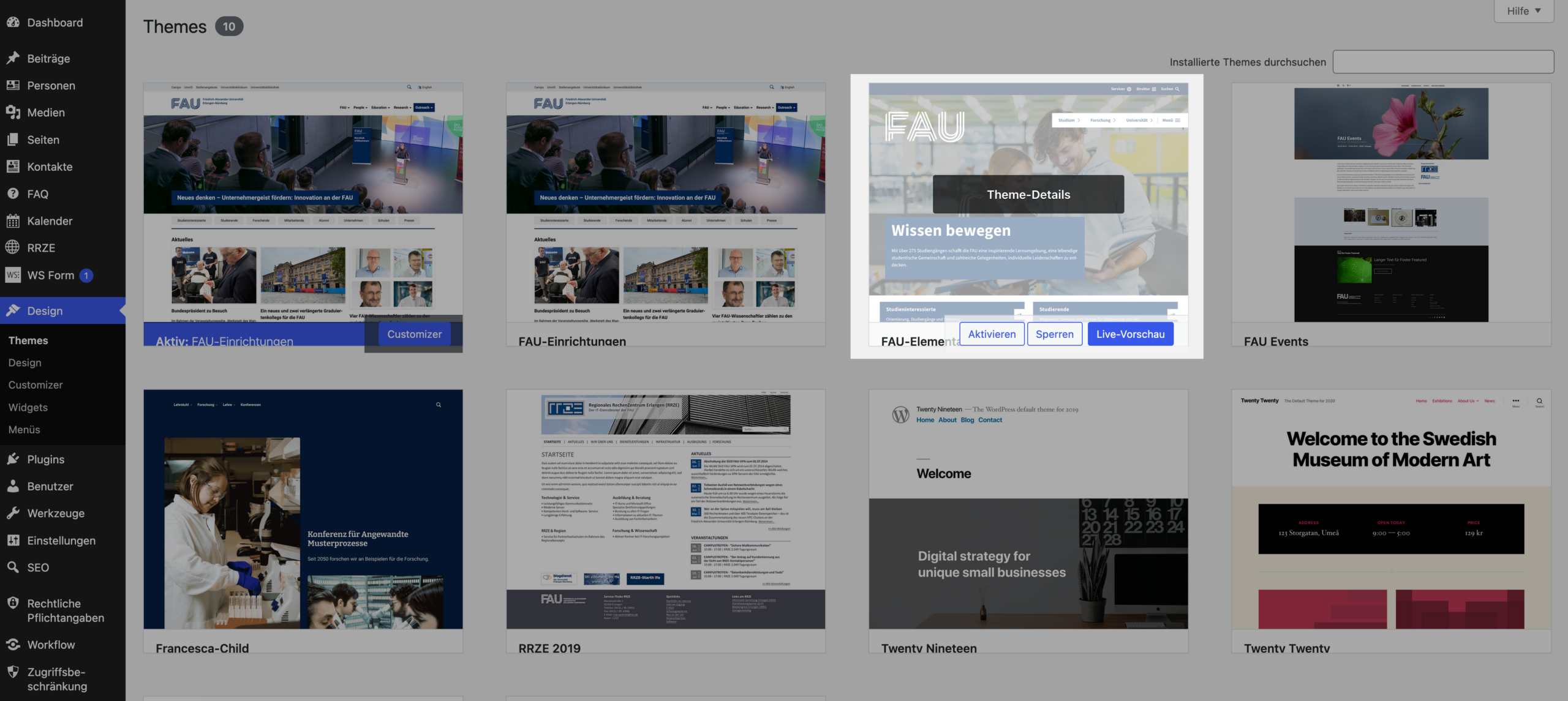 Theme-Übersicht im WordPress Backend