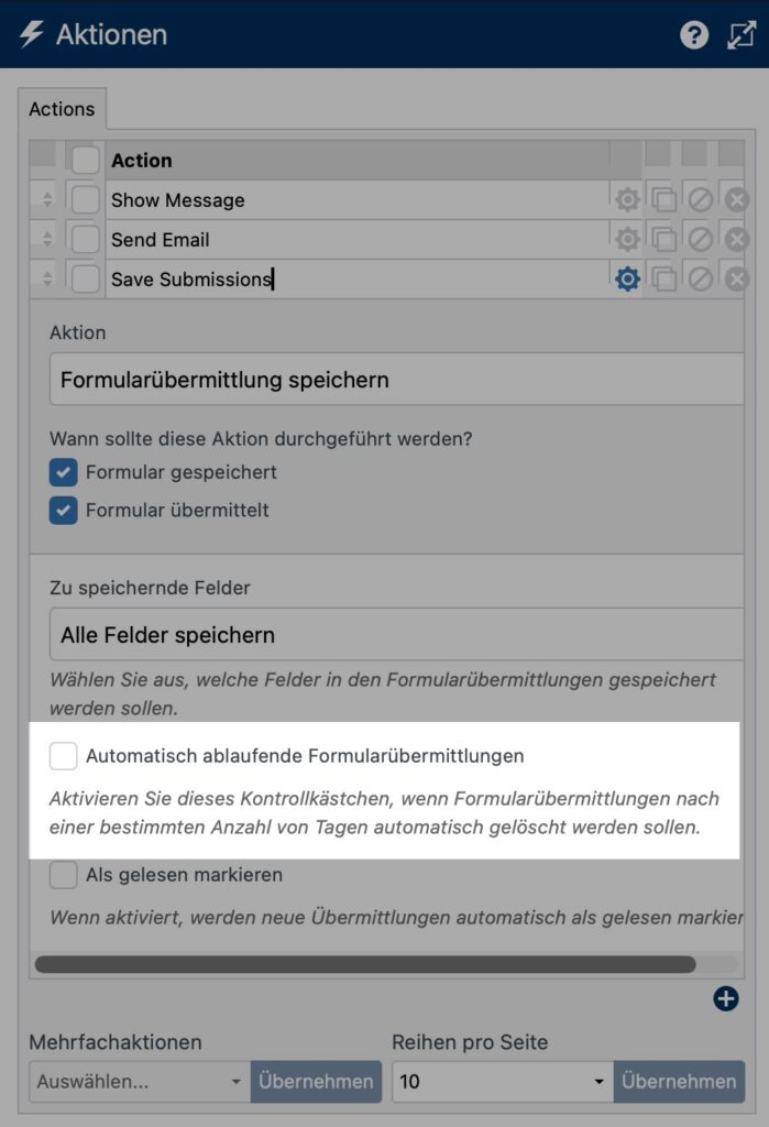 Einstellung, um Formularübermittlungen nach einem Zeitraum automatisch auslaufen zu lassen