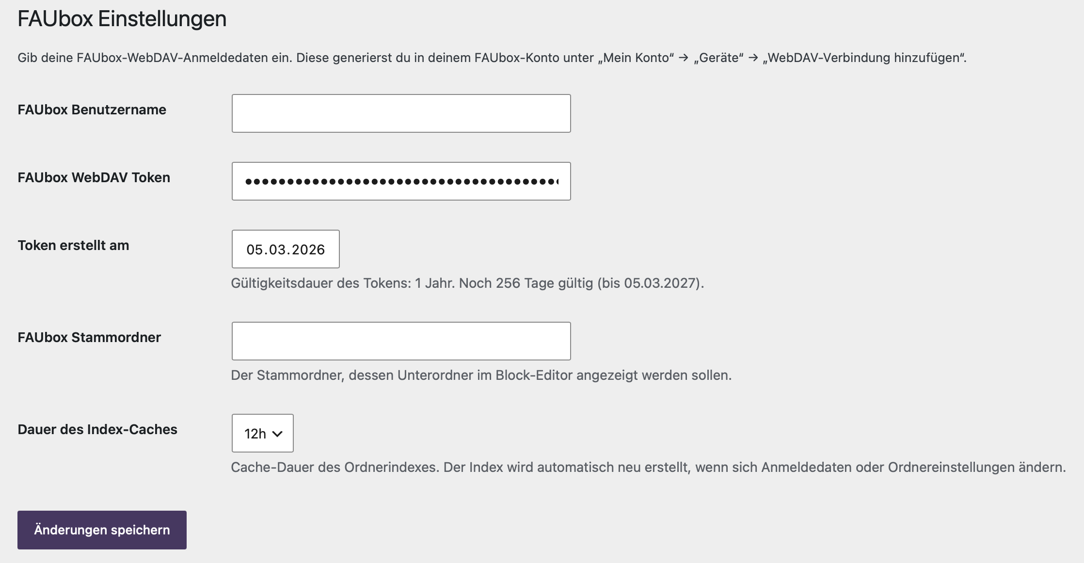 FAUbox Einstellungen
