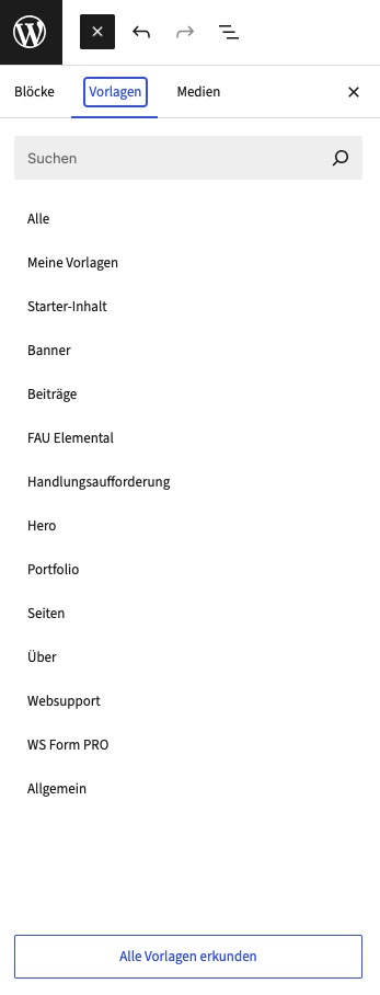 Vorlagen-Auswahl im Block-Editor
