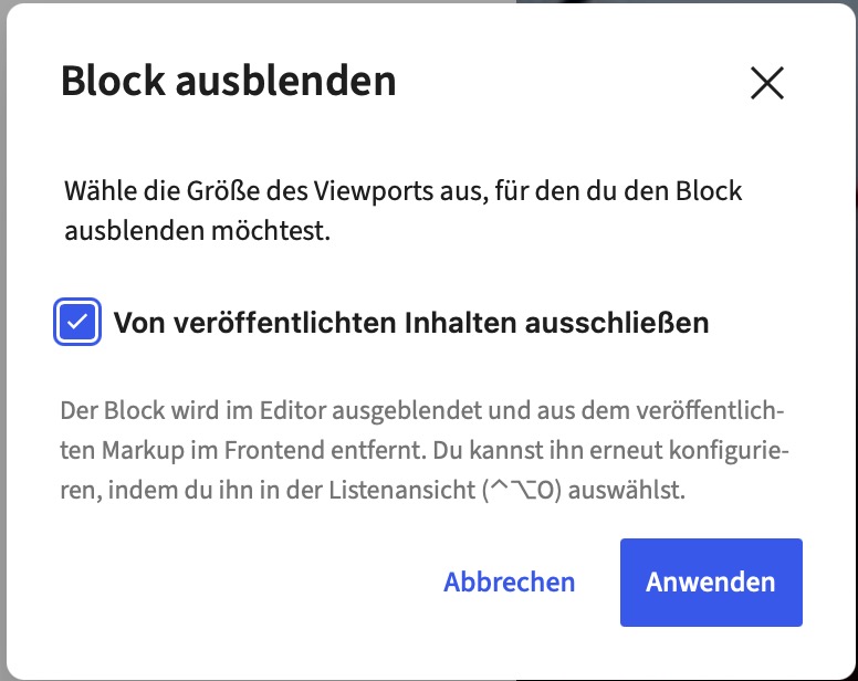 Block ausblenden im Block-Editor