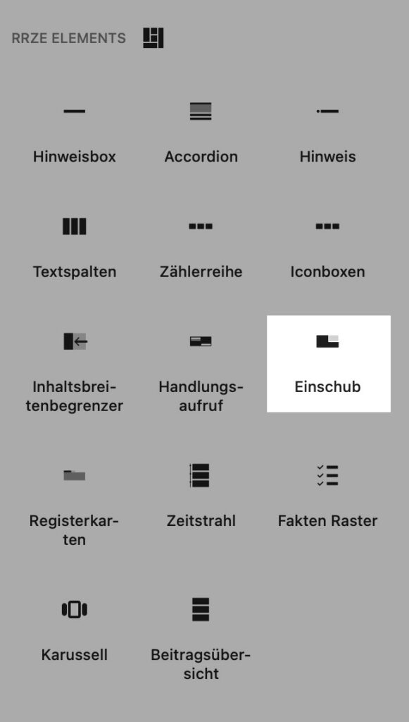 Einschub Block im Block-Inserter