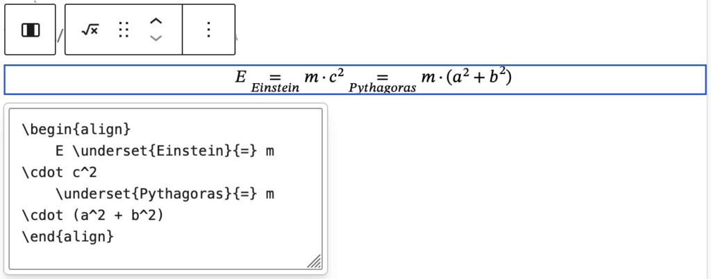 Screenshot des Block-Editors mit dem geöffneten Blocm Mathematik