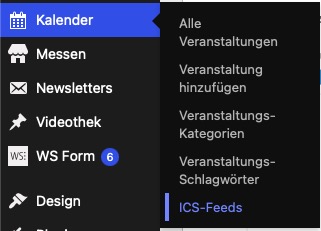 Kalender-Menüpunkt im WordPress-Dashboard